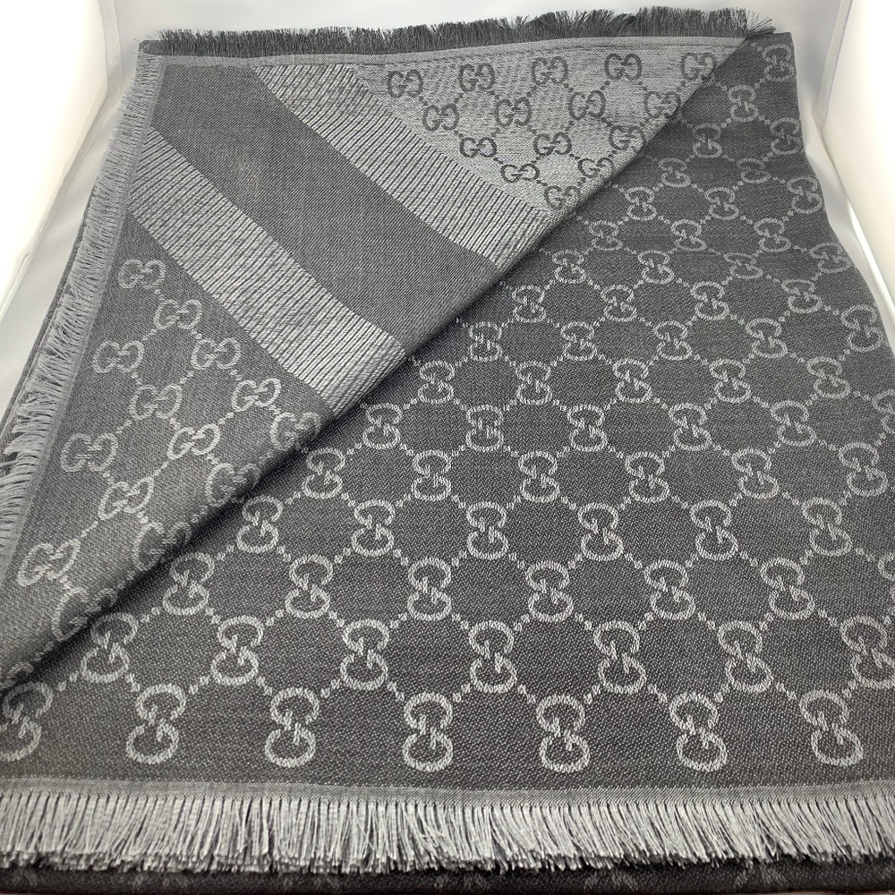 GUCCI Guccissima Wool Silk Scarf Gray